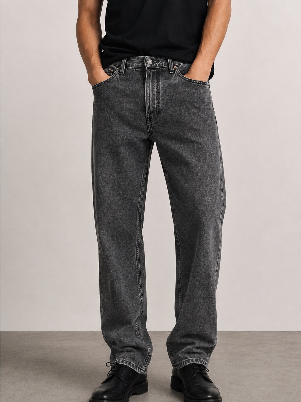 Zara Men’s Dark Gray Acid Wash Straight Leg Button Fly Jeans Size 30